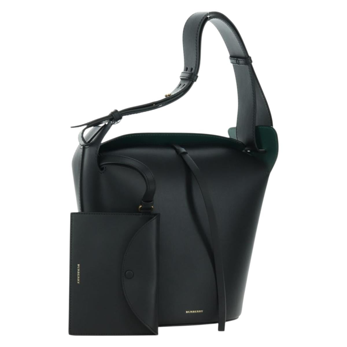 BURBERRY bucket Shoulder Bag Leather Black Gold Auth am10807V