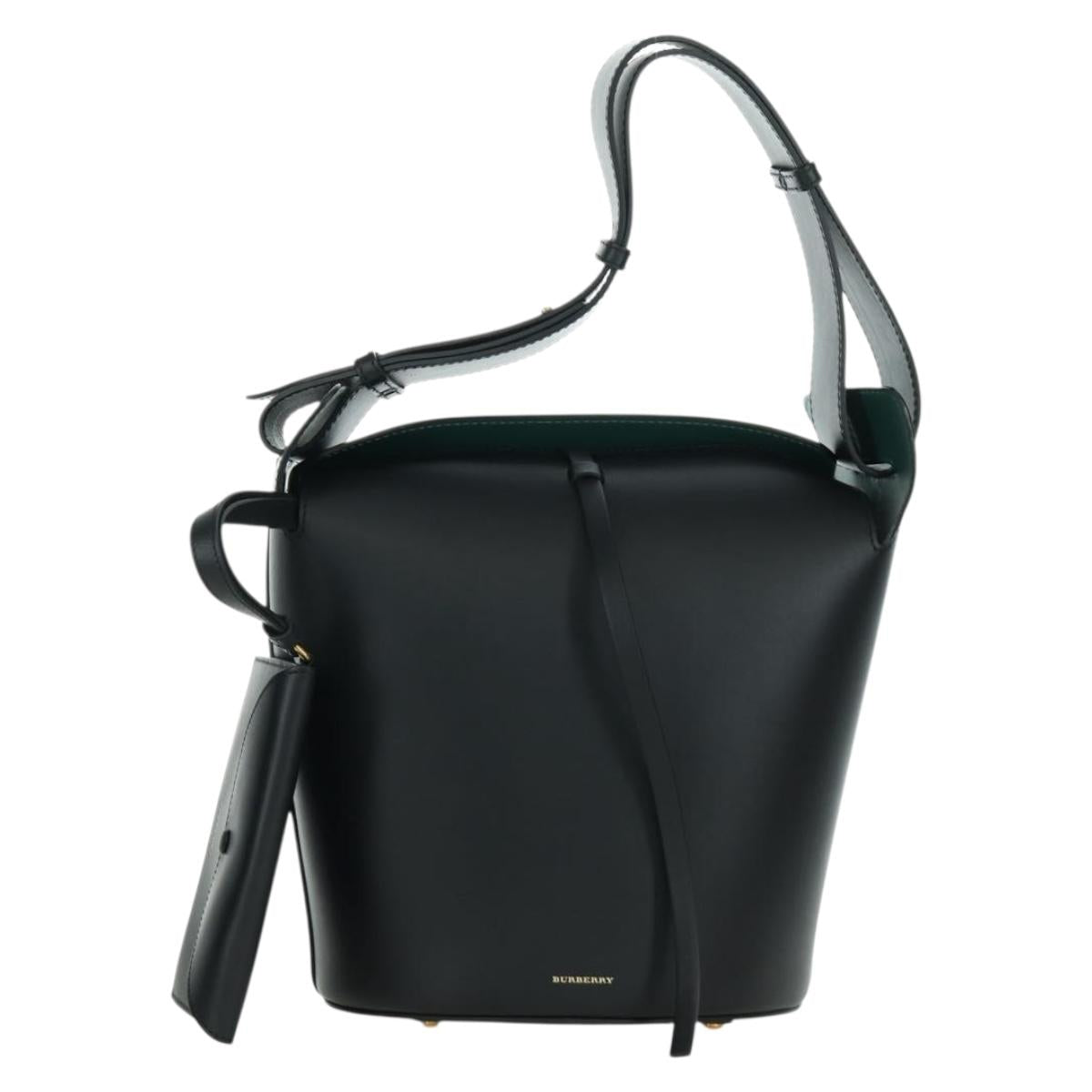 BURBERRY bucket Shoulder Bag Leather Black Gold Auth am10807V