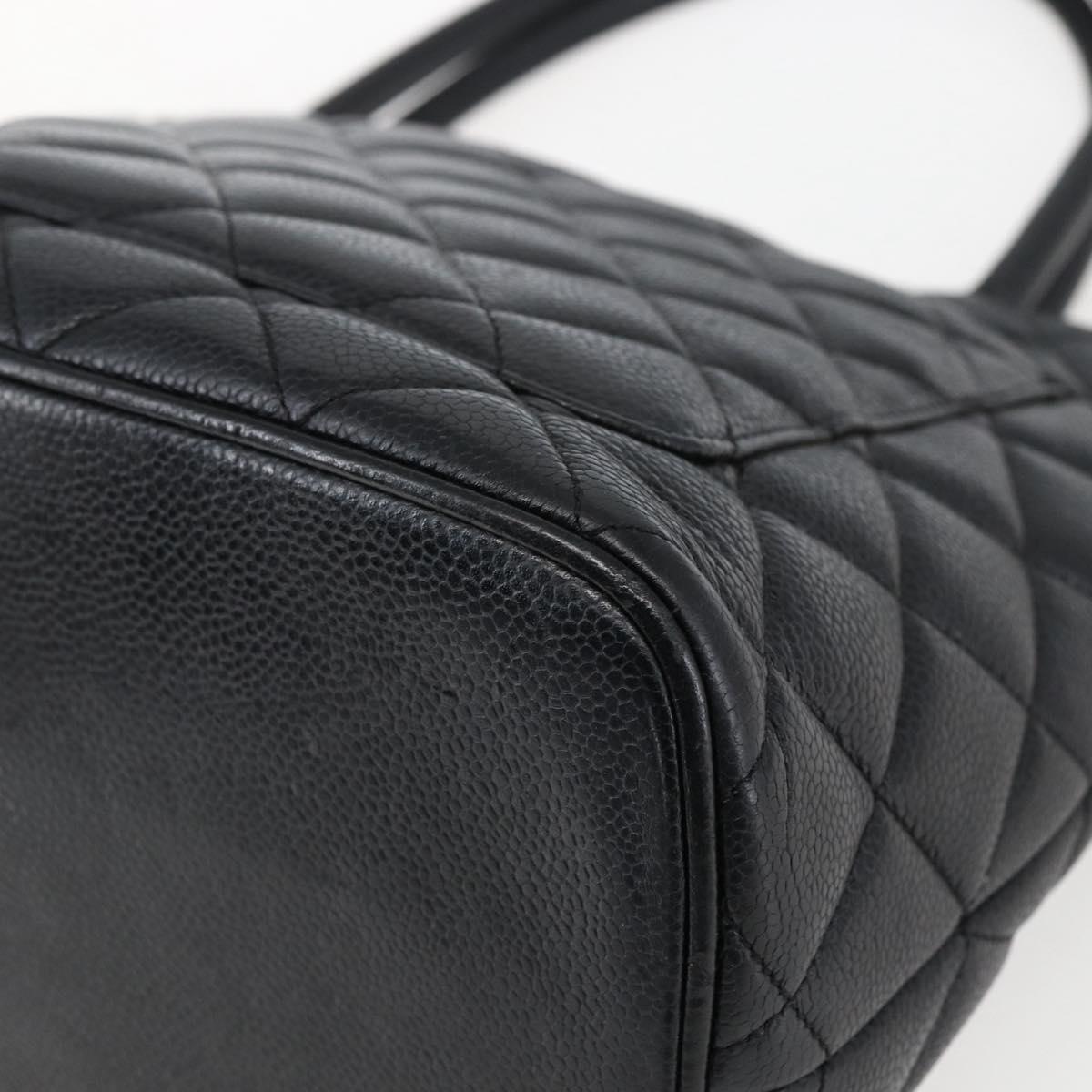 CHANEL Matelasse Reprint Tote Bag Caviar Skin Black Silver CC Auth am10812SAM