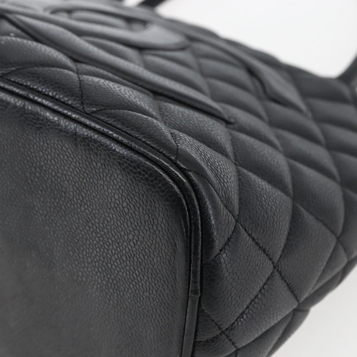 CHANEL Matelasse Reprint Tote Bag Caviar Skin Black Silver CC Auth am10812SAM