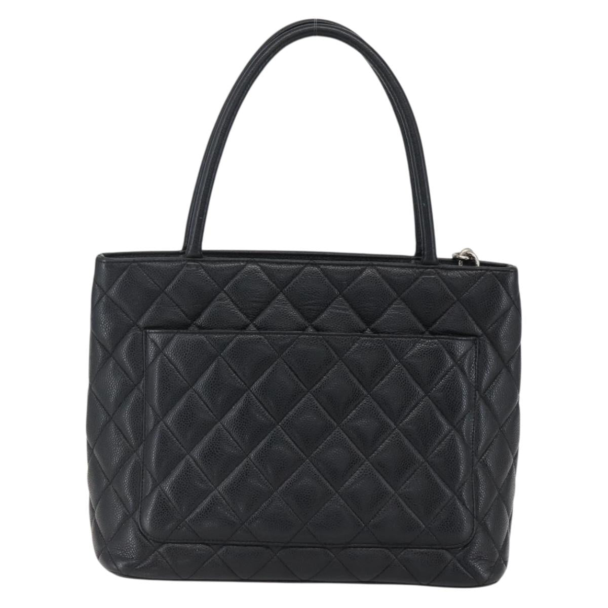 CHANEL Matelasse Reprint Tote Bag Caviar Skin Black Silver CC Auth am10812SAM
