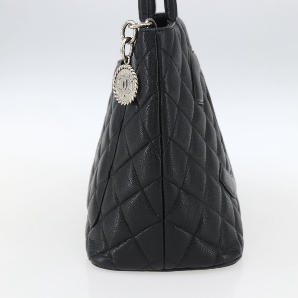 CHANEL Matelasse Reprint Tote Bag Caviar Skin Black Silver CC Auth am10812SAM