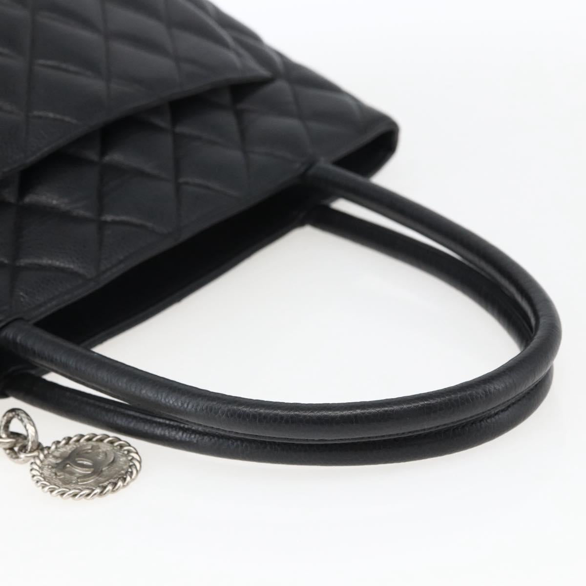 CHANEL Matelasse Reprint Tote Bag Caviar Skin Black Silver CC Auth am10812SAM