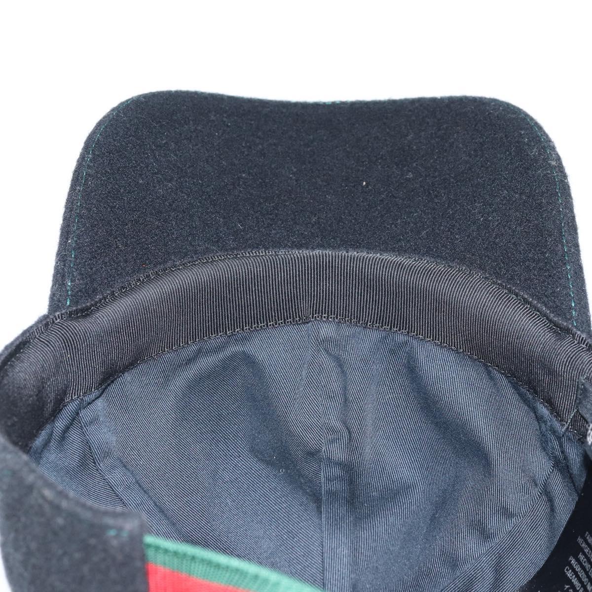 GUCCI Web Sherry Line Cap Wool L Black Red Green 353505 Auth am10816