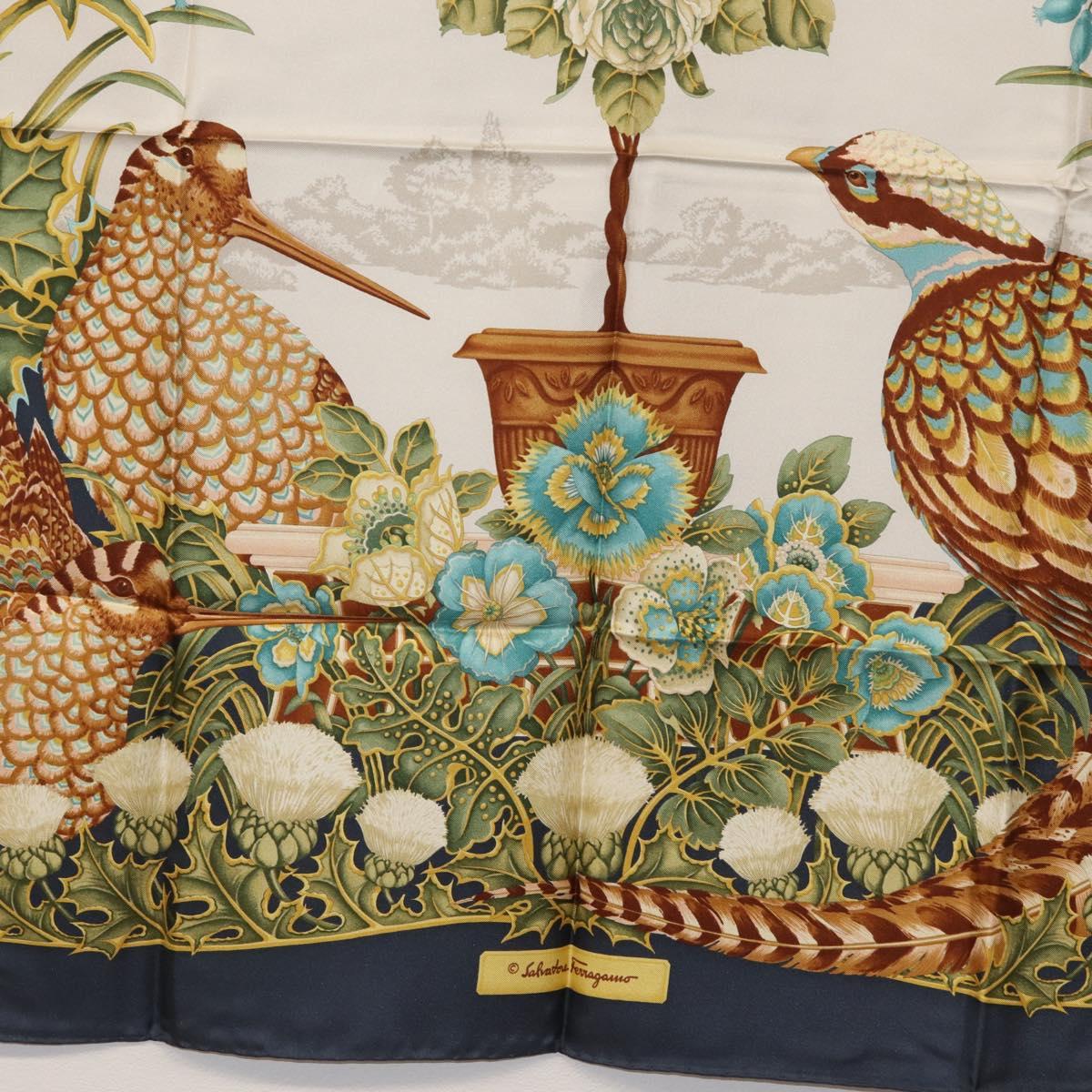 Salvatore Ferragamo Bird Scarf Silk Navy Auth am10817V