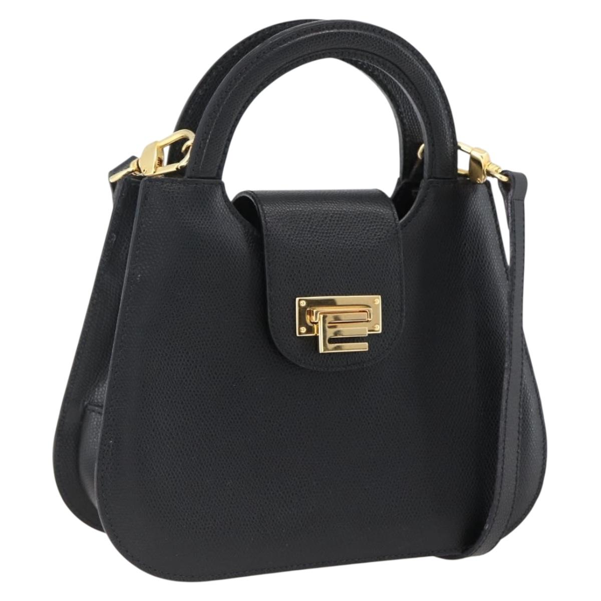 ETRO Hand Bag Leather 2way Black Gold Auth am10819V