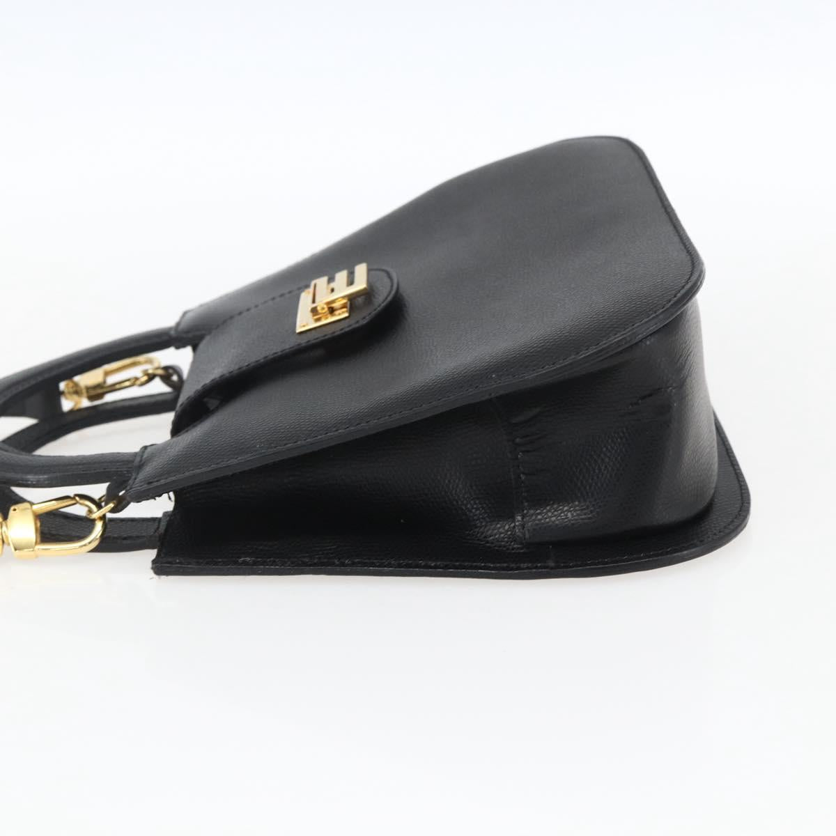 ETRO Hand Bag Leather 2way Black Gold Auth am10819V
