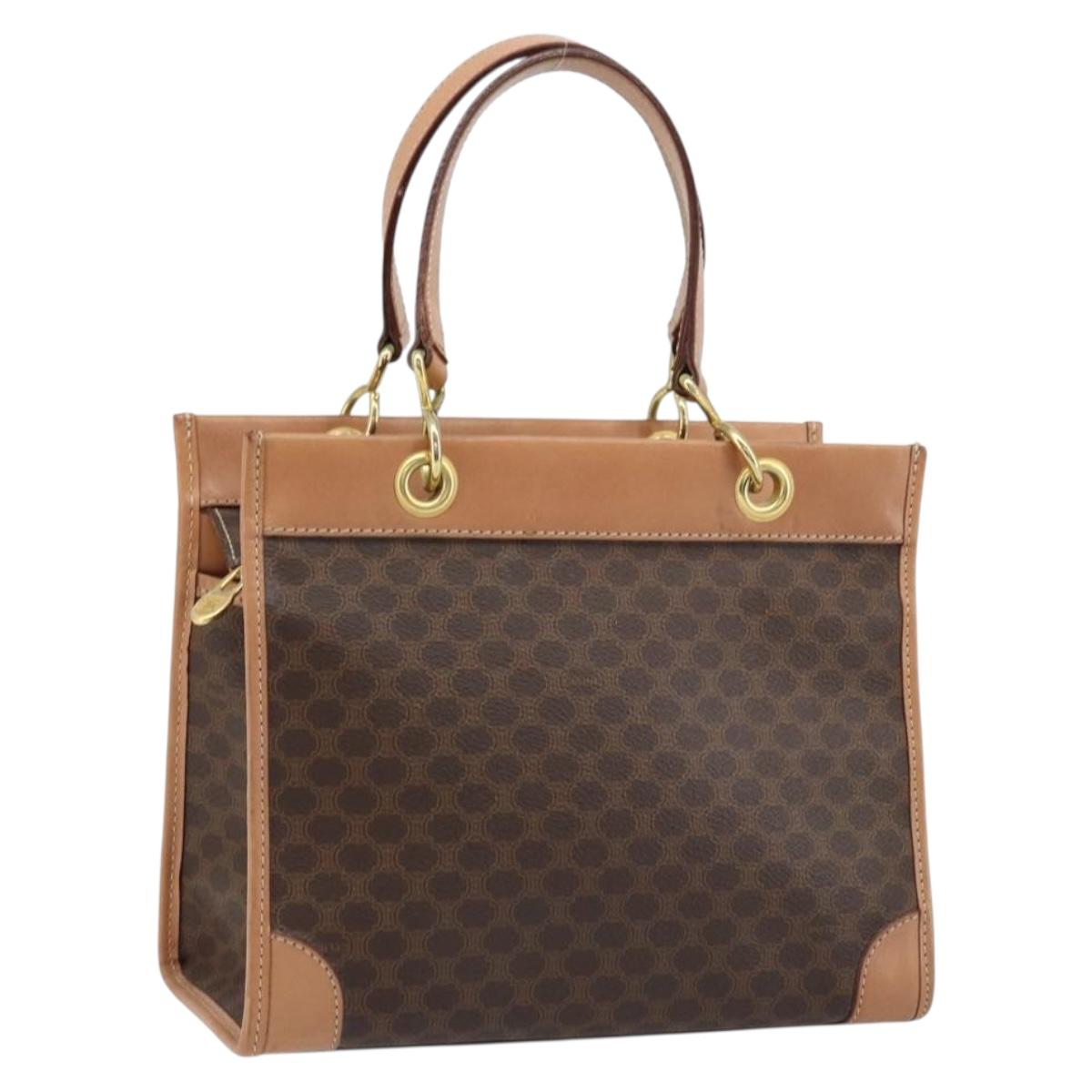 CELINE Macadam Canvas Hand Bag PVC Leather Brown Gold Auth am10820V