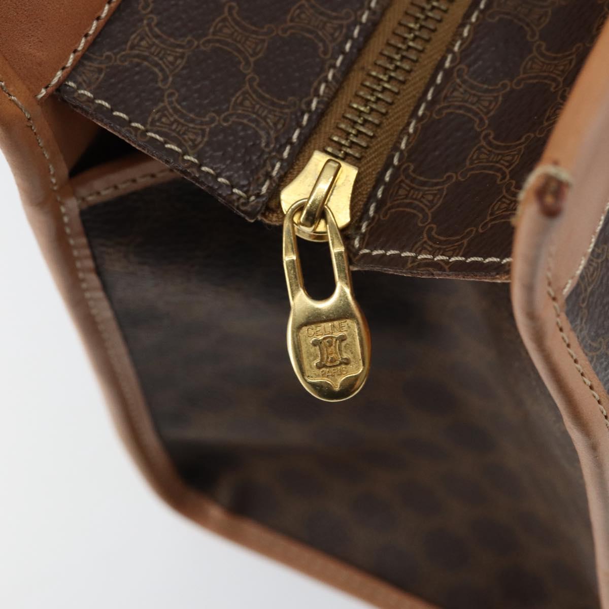 CELINE Macadam Canvas Hand Bag PVC Leather Brown Gold Auth am10820V