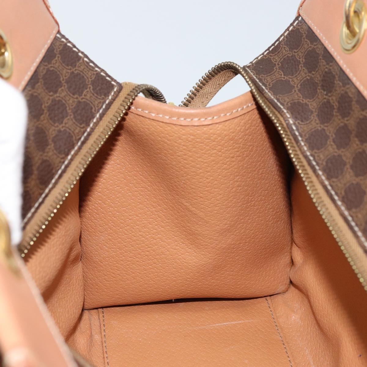 CELINE Macadam Canvas Hand Bag PVC Leather Brown Gold Auth am10820V