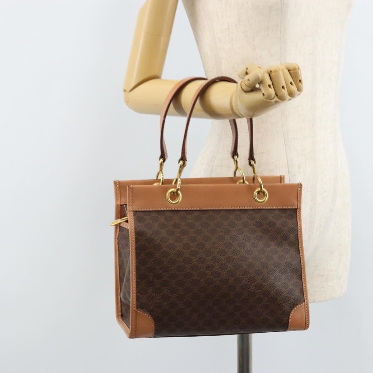 CELINE Macadam Canvas Hand Bag PVC Leather Brown Gold Auth am10820V
