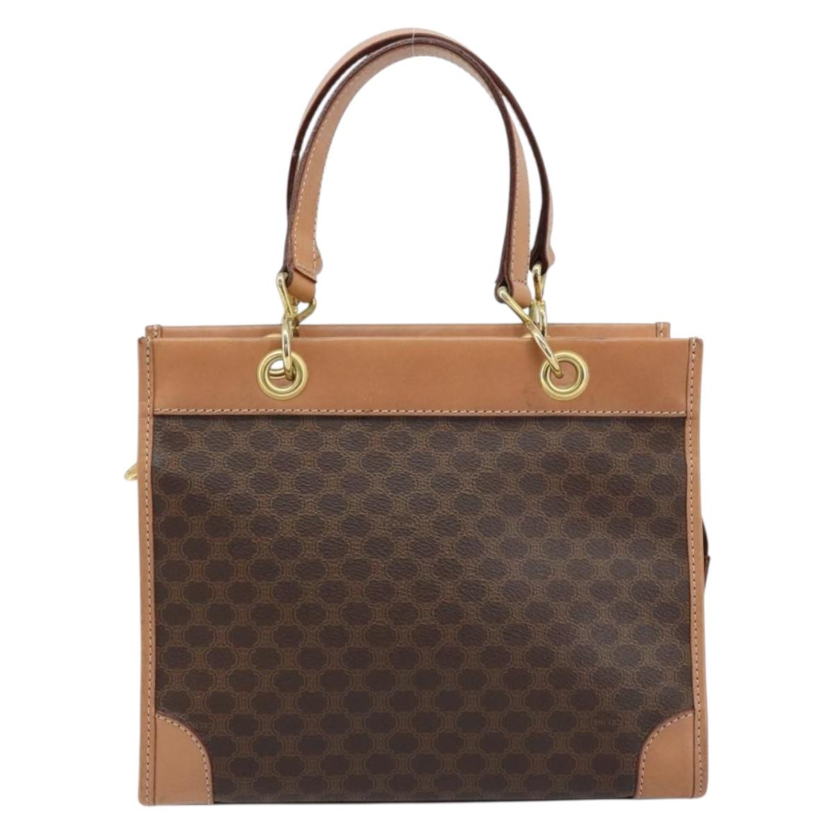 CELINE Macadam Canvas Hand Bag PVC Leather Brown Gold Auth am10820V