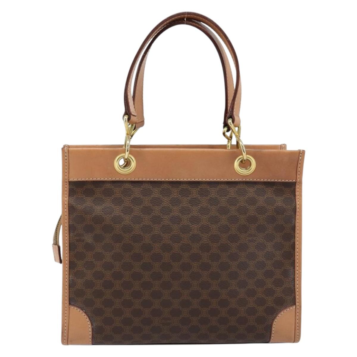 CELINE Macadam Canvas Hand Bag PVC Leather Brown Gold Auth am10820V