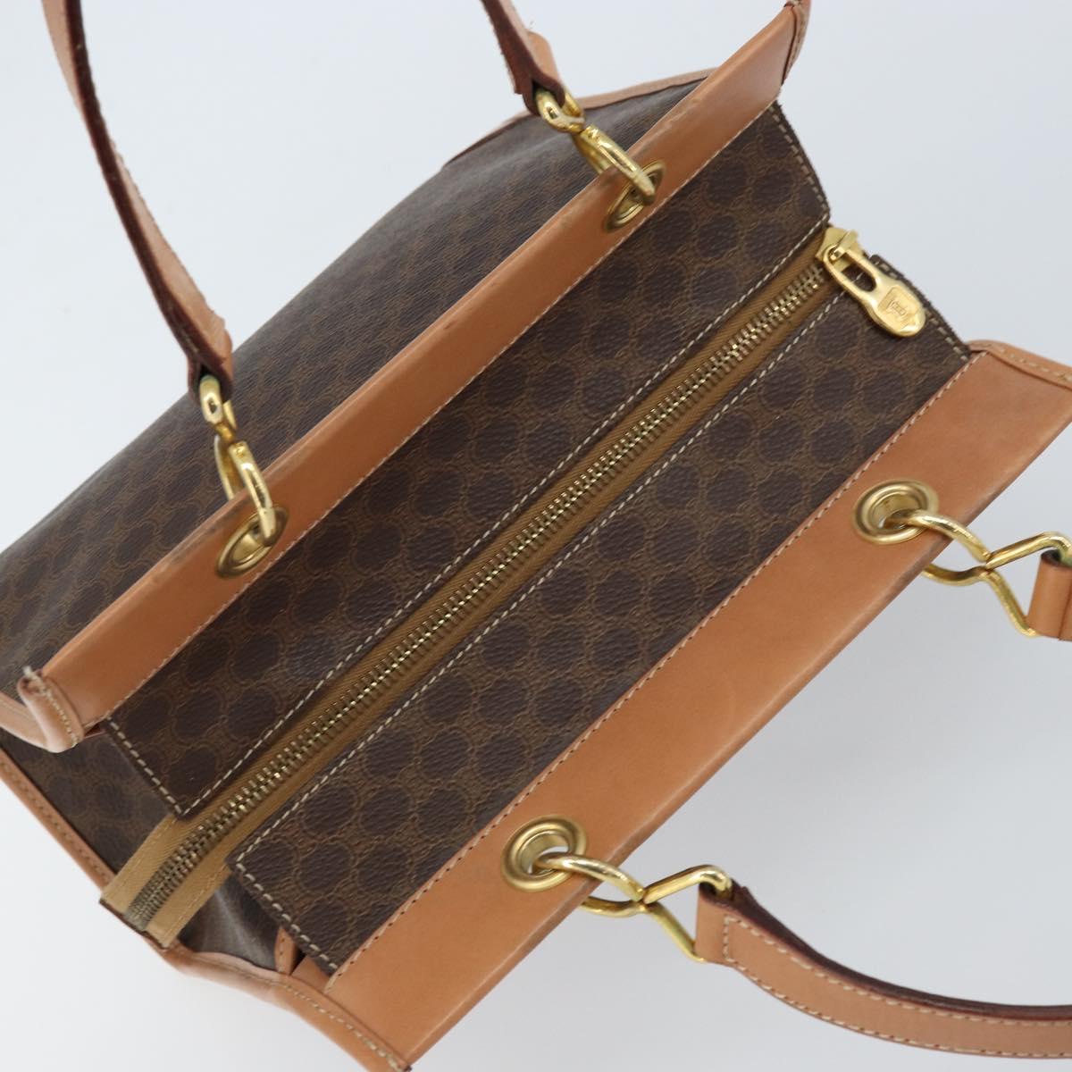 CELINE Macadam Canvas Hand Bag PVC Leather Brown Gold Auth am10820V