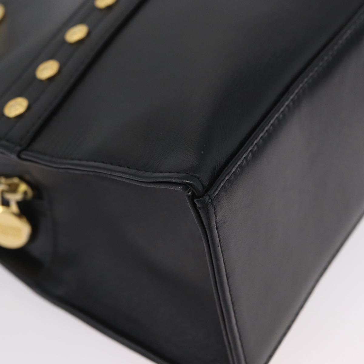 Gianni Versace Sunburst Tote Bag Leather Black Gold Auth am10821A