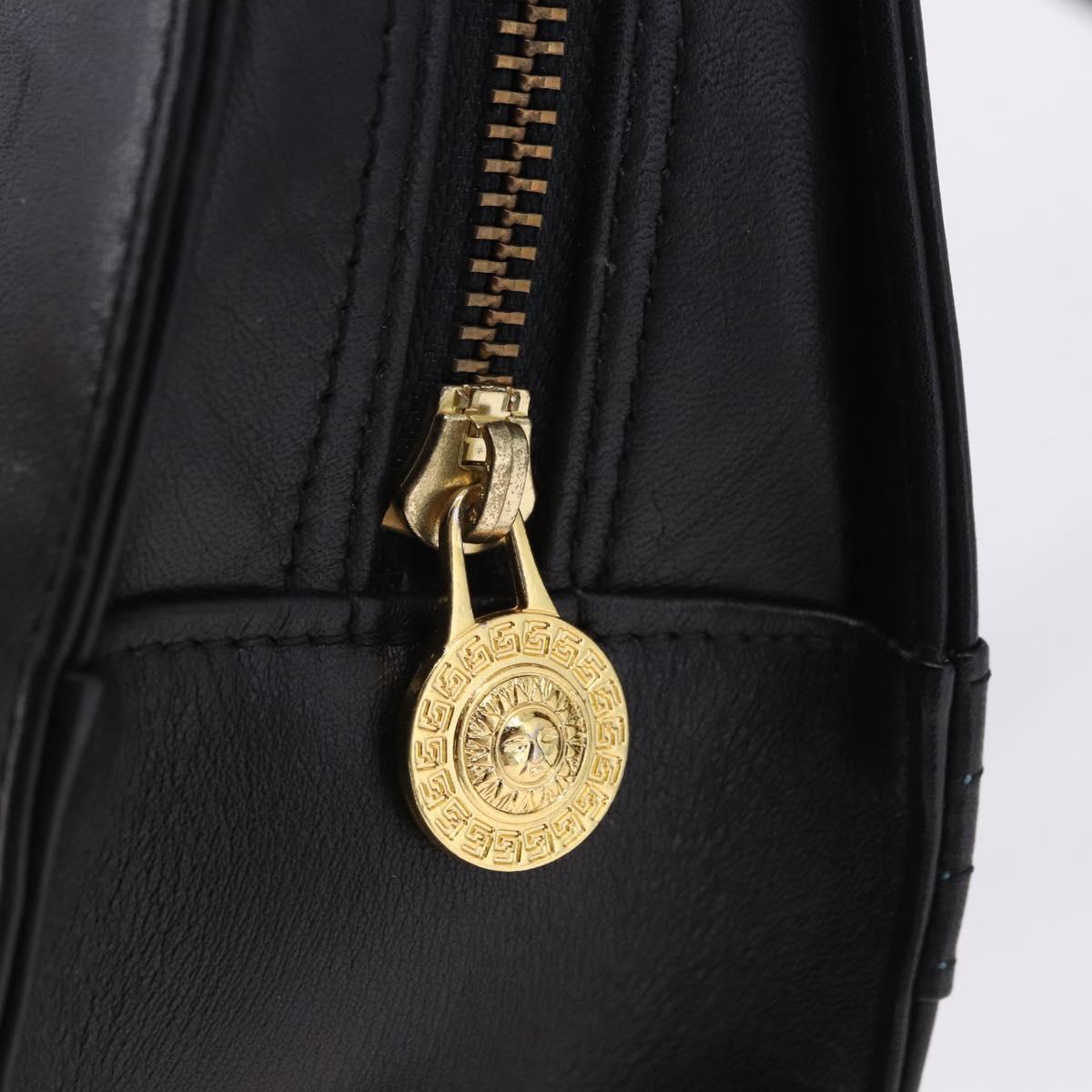 Gianni Versace Sunburst Tote Bag Leather Black Gold Auth am10821A