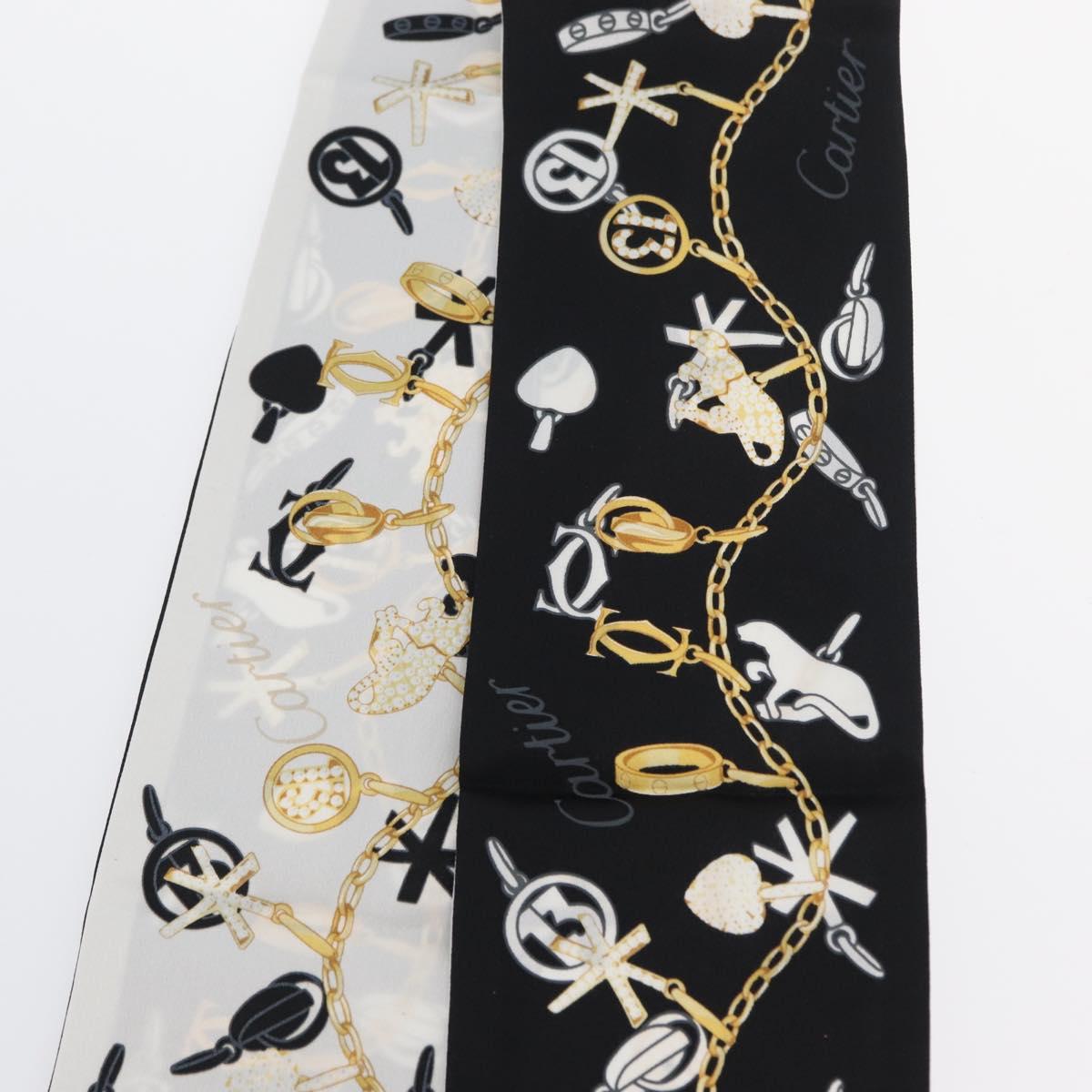 CARTIER Scarf Silk Black White Auth am10831V