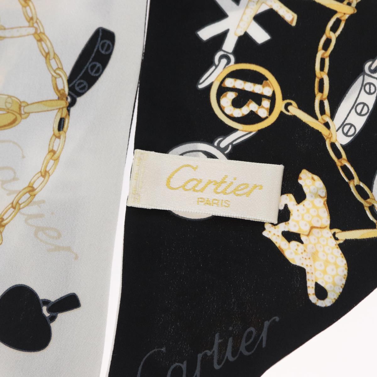 CARTIER Scarf Silk Black White Auth am10831V