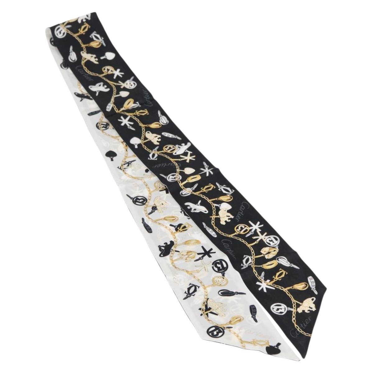 CARTIER Scarf Silk Black White Auth am10831V