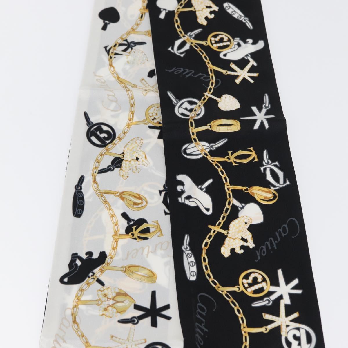 CARTIER Scarf Silk Black White Auth am10831V