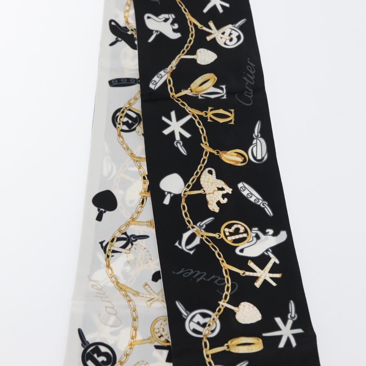 CARTIER Scarf Silk Black White Auth am10831V