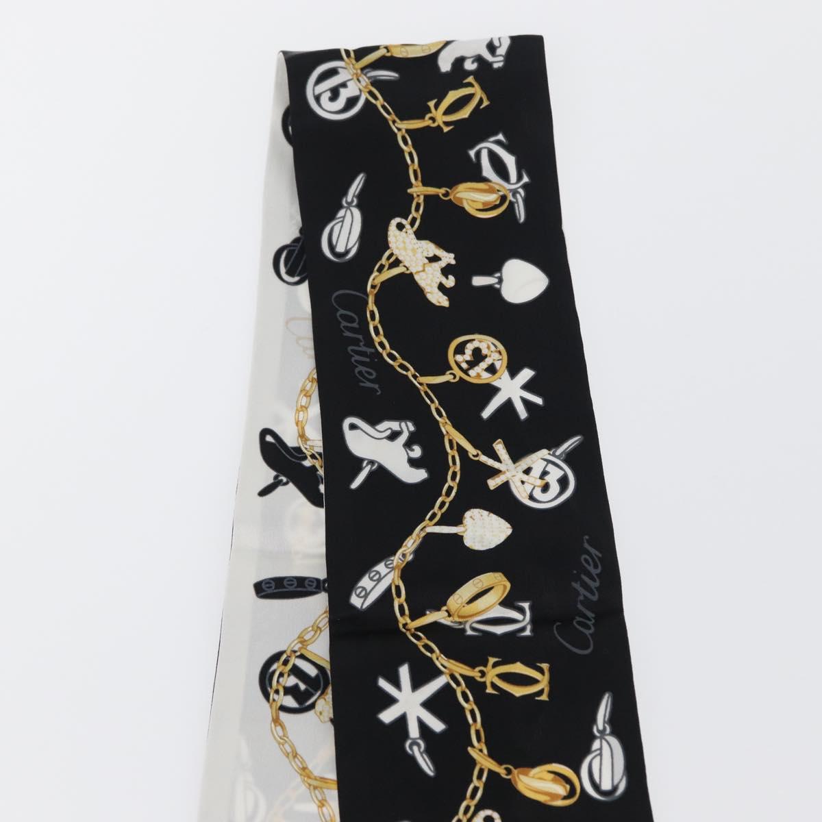 CARTIER Scarf Silk Black White Auth am10831V