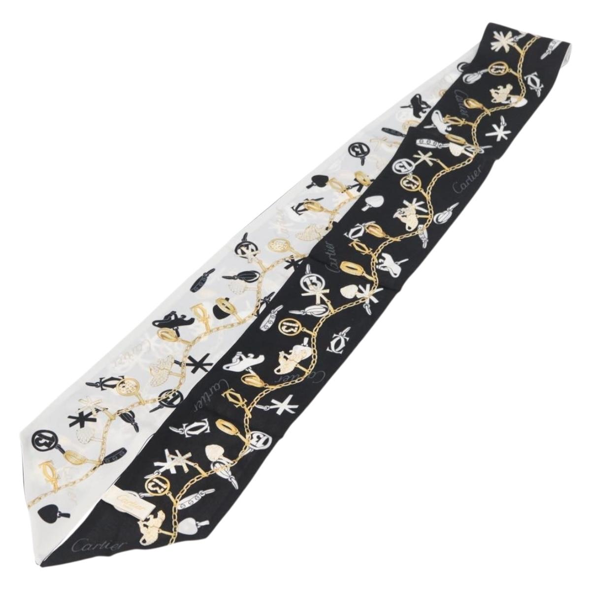 CARTIER Scarf Silk Black White Auth am10831V
