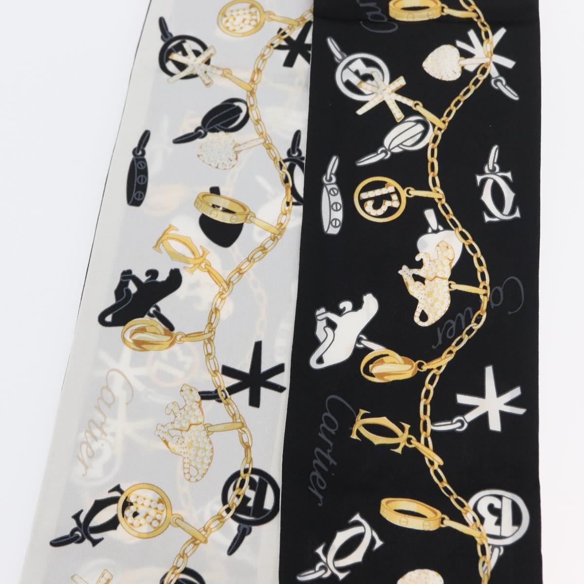 CARTIER Scarf Silk Black White Auth am10831V