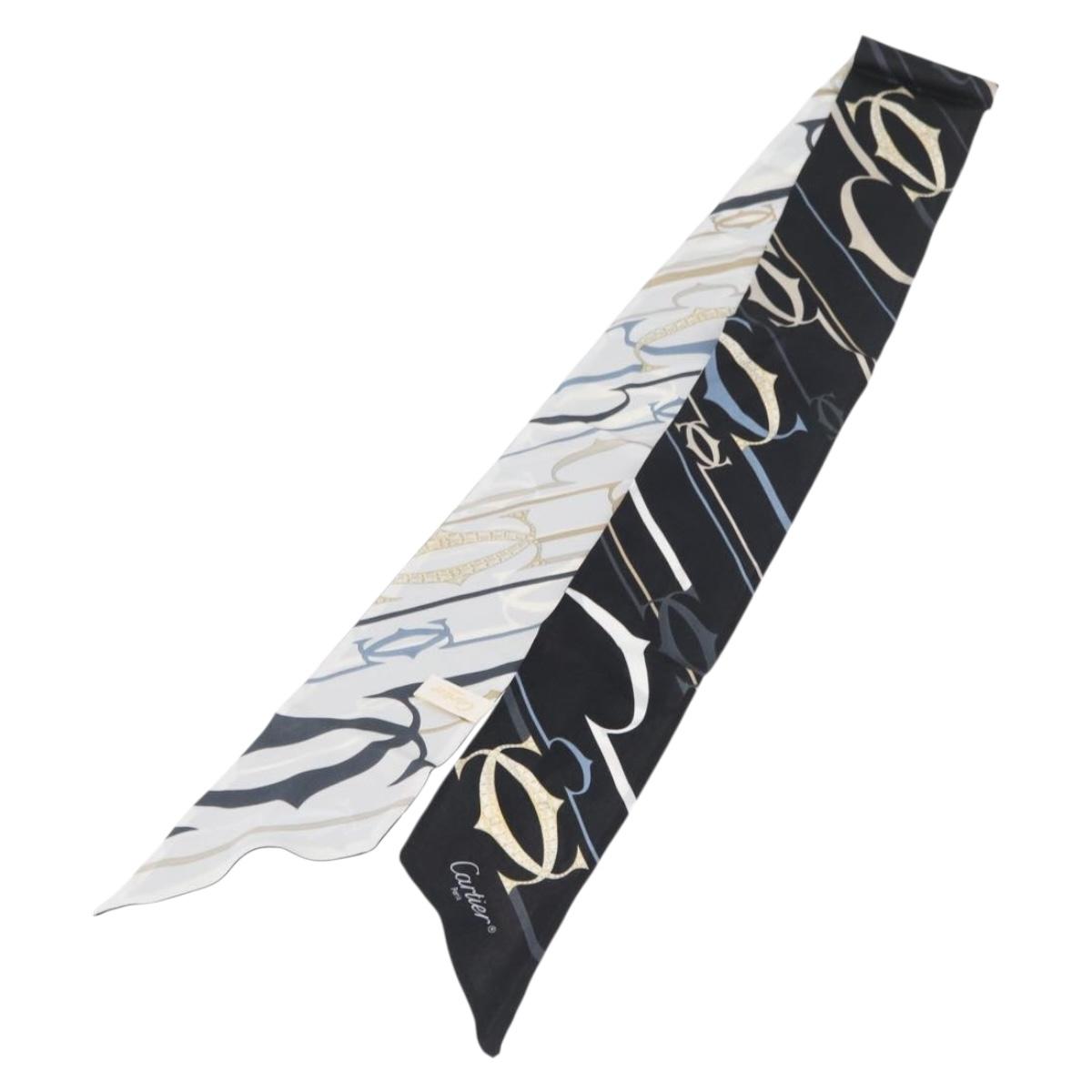 CARTIER Scarf Silk Black White Auth am10832V