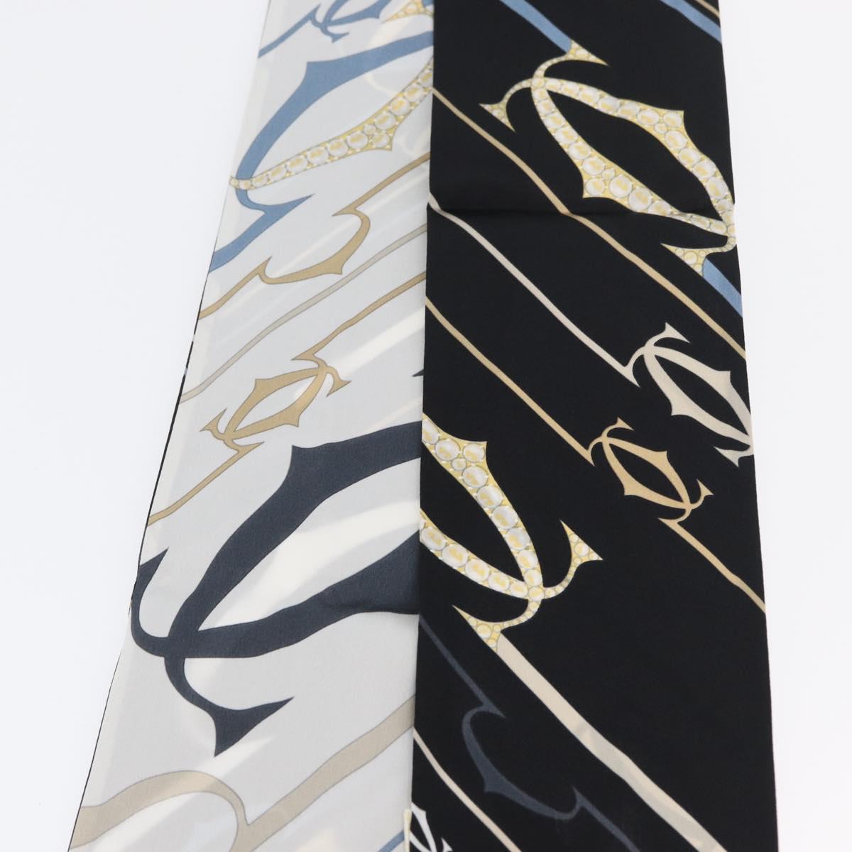 CARTIER Scarf Silk Black White Auth am10832V
