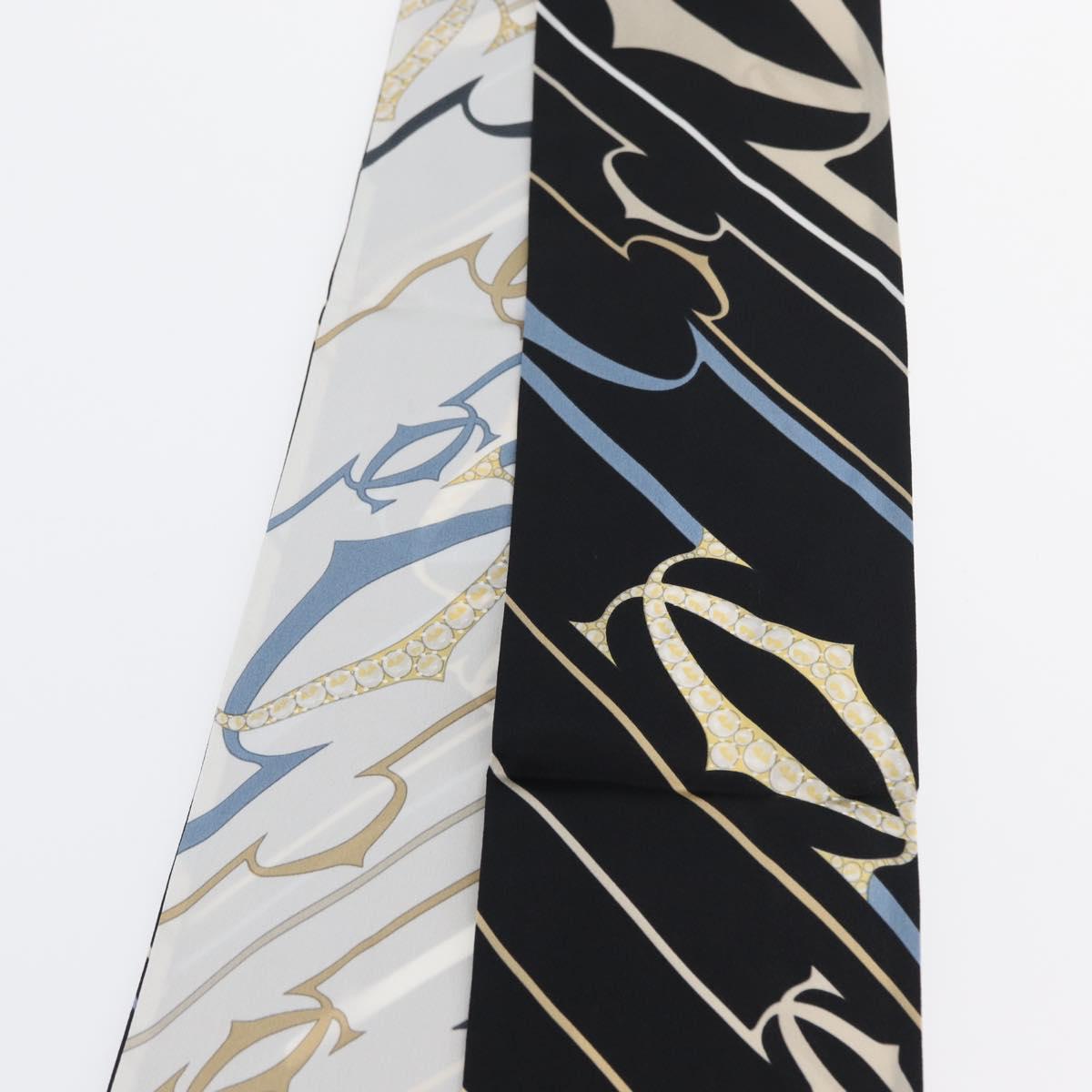 CARTIER Scarf Silk Black White Auth am10832V