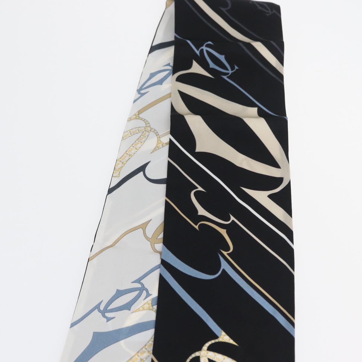 CARTIER Scarf Silk Black White Auth am10832V