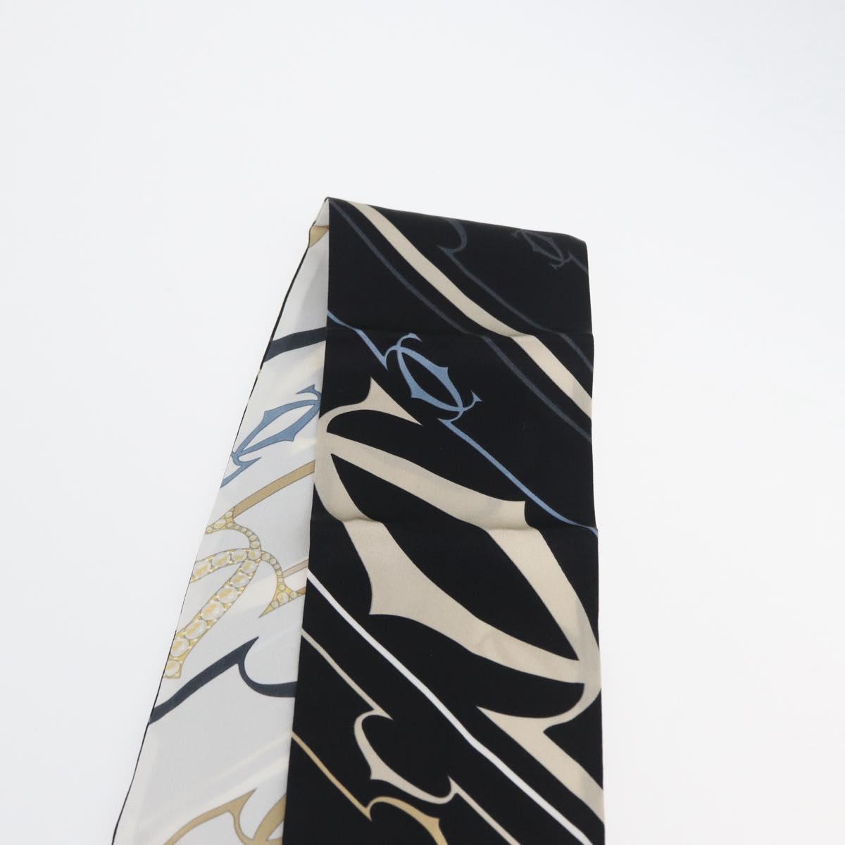 CARTIER Scarf Silk Black White Auth am10832V