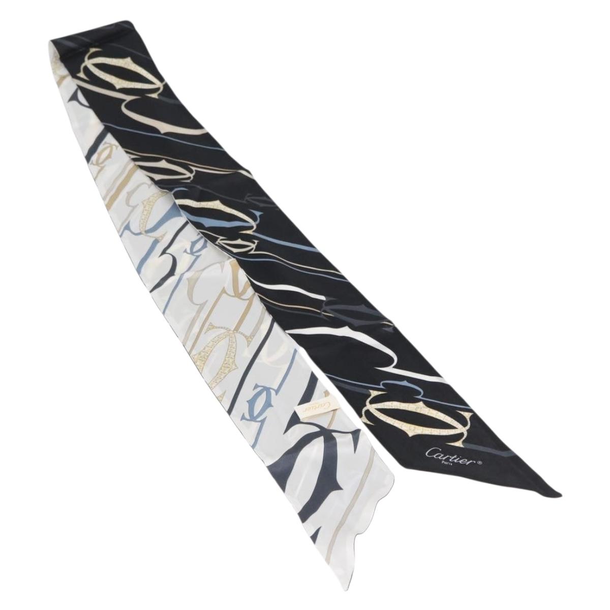 CARTIER Scarf Silk Black White Auth am10832V
