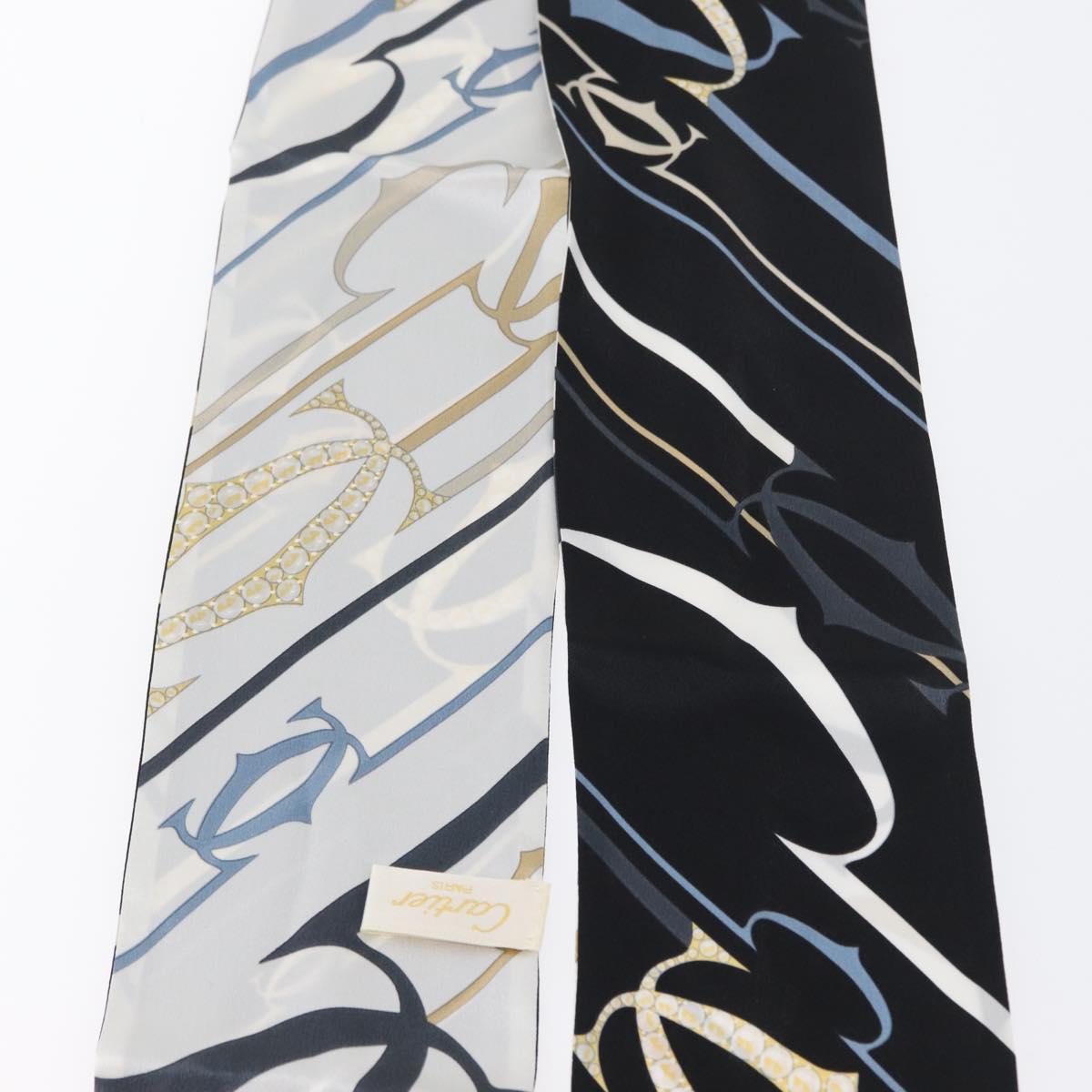 CARTIER Scarf Silk Black White Auth am10832V