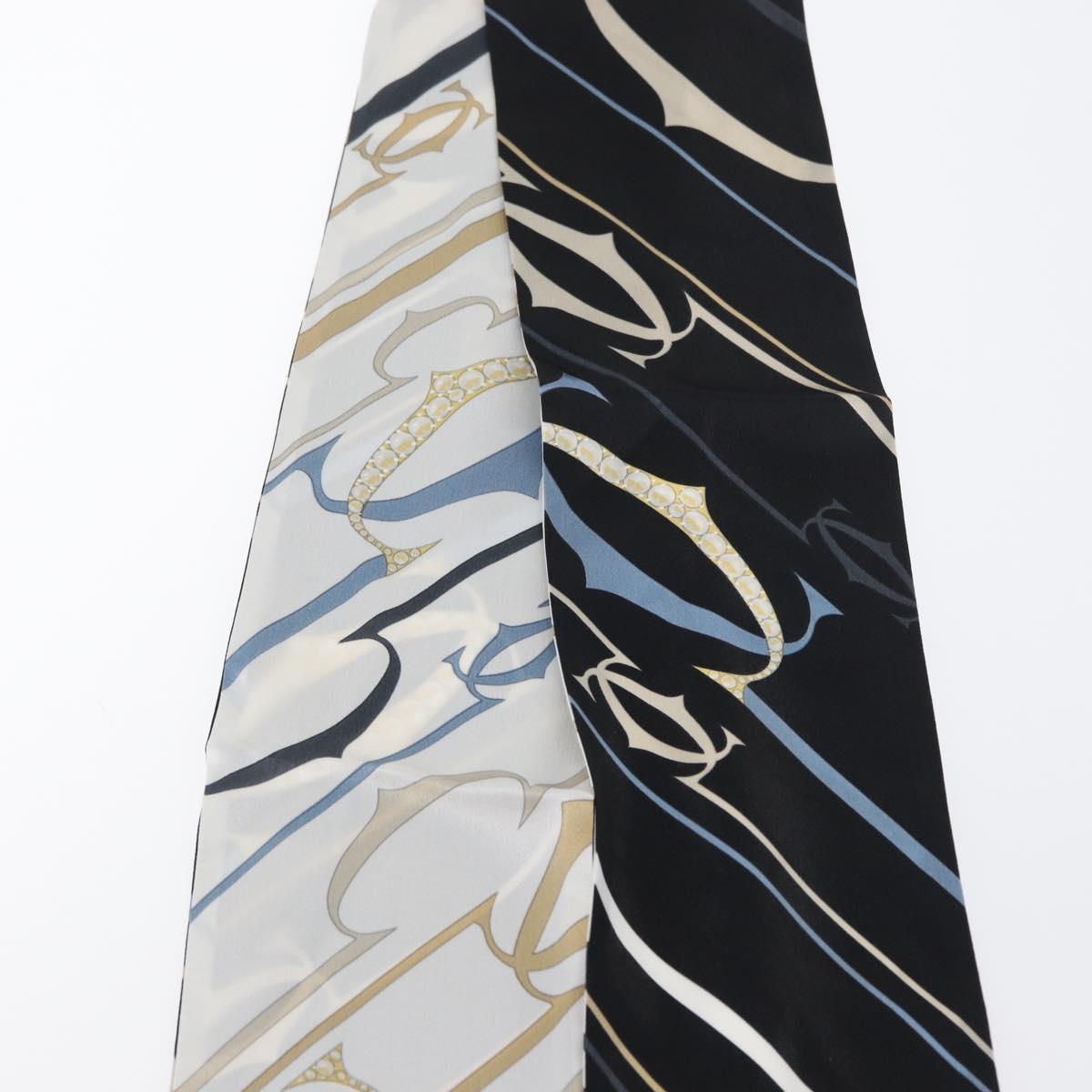 CARTIER Scarf Silk Black White Auth am10832V