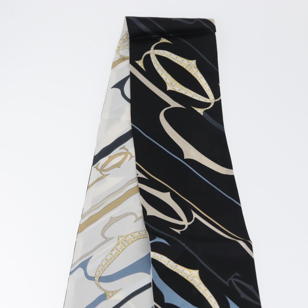 CARTIER Scarf Silk Black White Auth am10832V