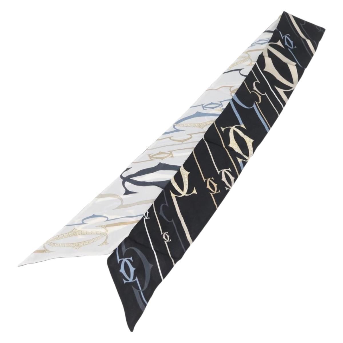 CARTIER Scarf Silk Black White Auth am10832V