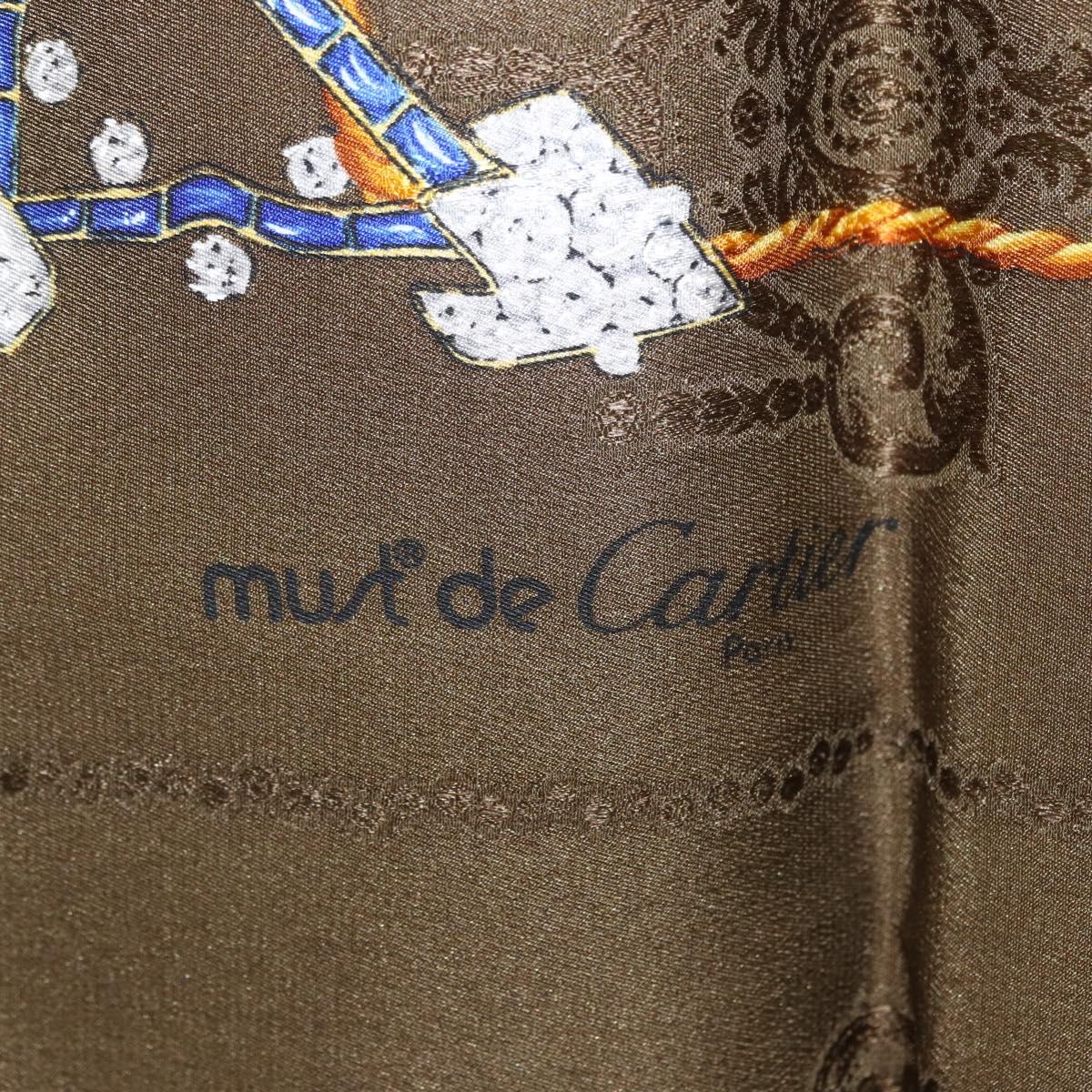 CARTIER Scarf Silk Khaki Auth am10834V