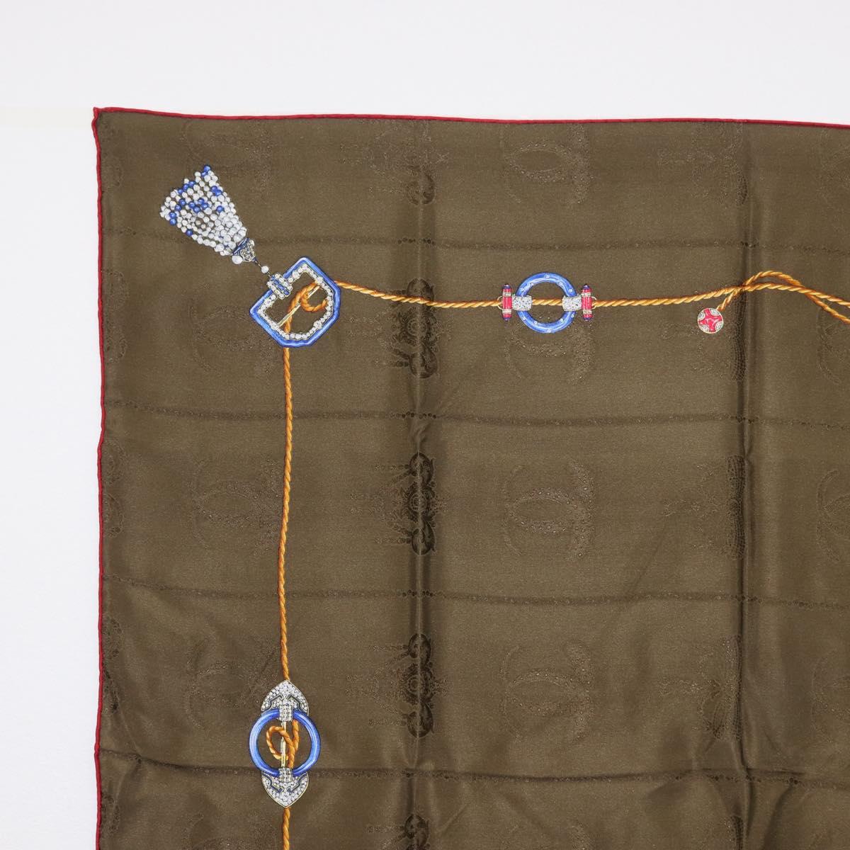 CARTIER Scarf Silk Khaki Auth am10834V