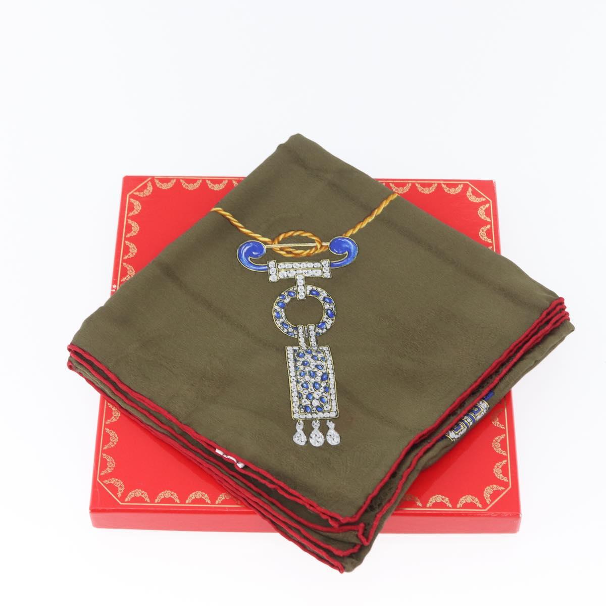 CARTIER Scarf Silk Khaki Auth am10834V