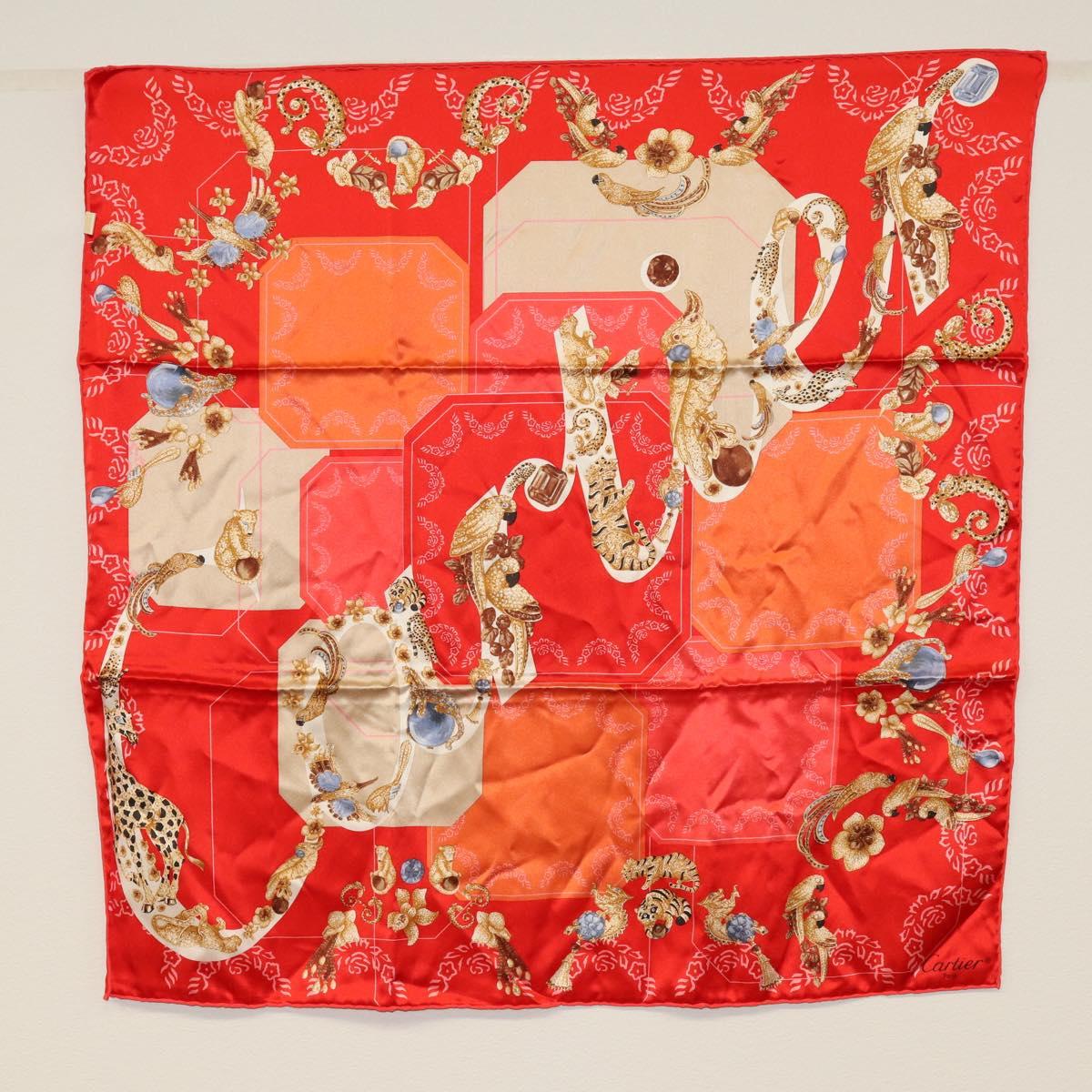 CARTIER Dior Scarf Silk 2 Piece set Red Blue Auth am10835