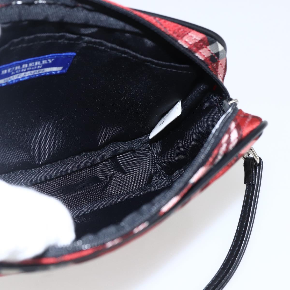 BURBERRY Nova Check Blue Label Accessory Pouch Nylon Red Black Auth am10838V