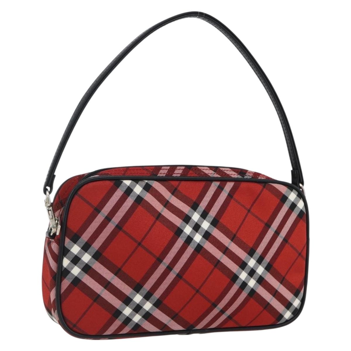 BURBERRY Nova Check Blue Label Accessory Pouch Nylon Red Black Auth am10838V