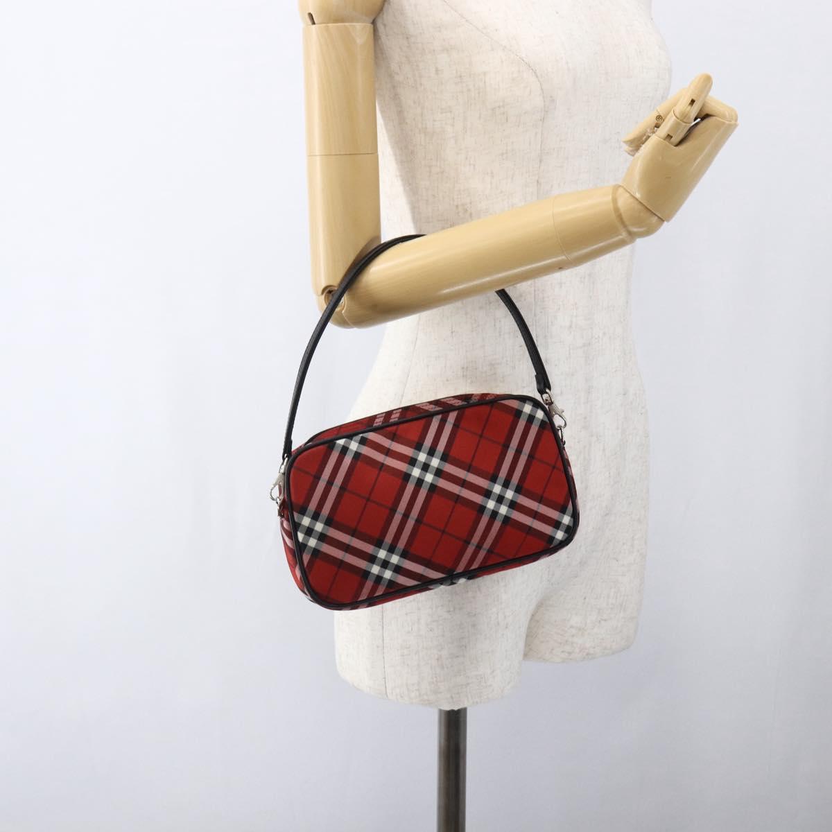 BURBERRY Nova Check Blue Label Accessory Pouch Nylon Red Black Auth am10838V