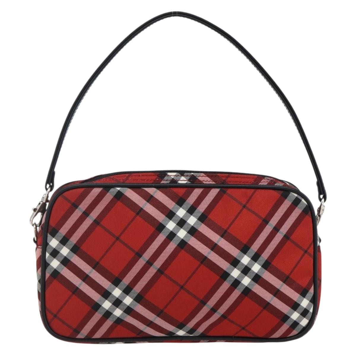 BURBERRY Nova Check Blue Label Accessory Pouch Nylon Red Black Auth am10838V