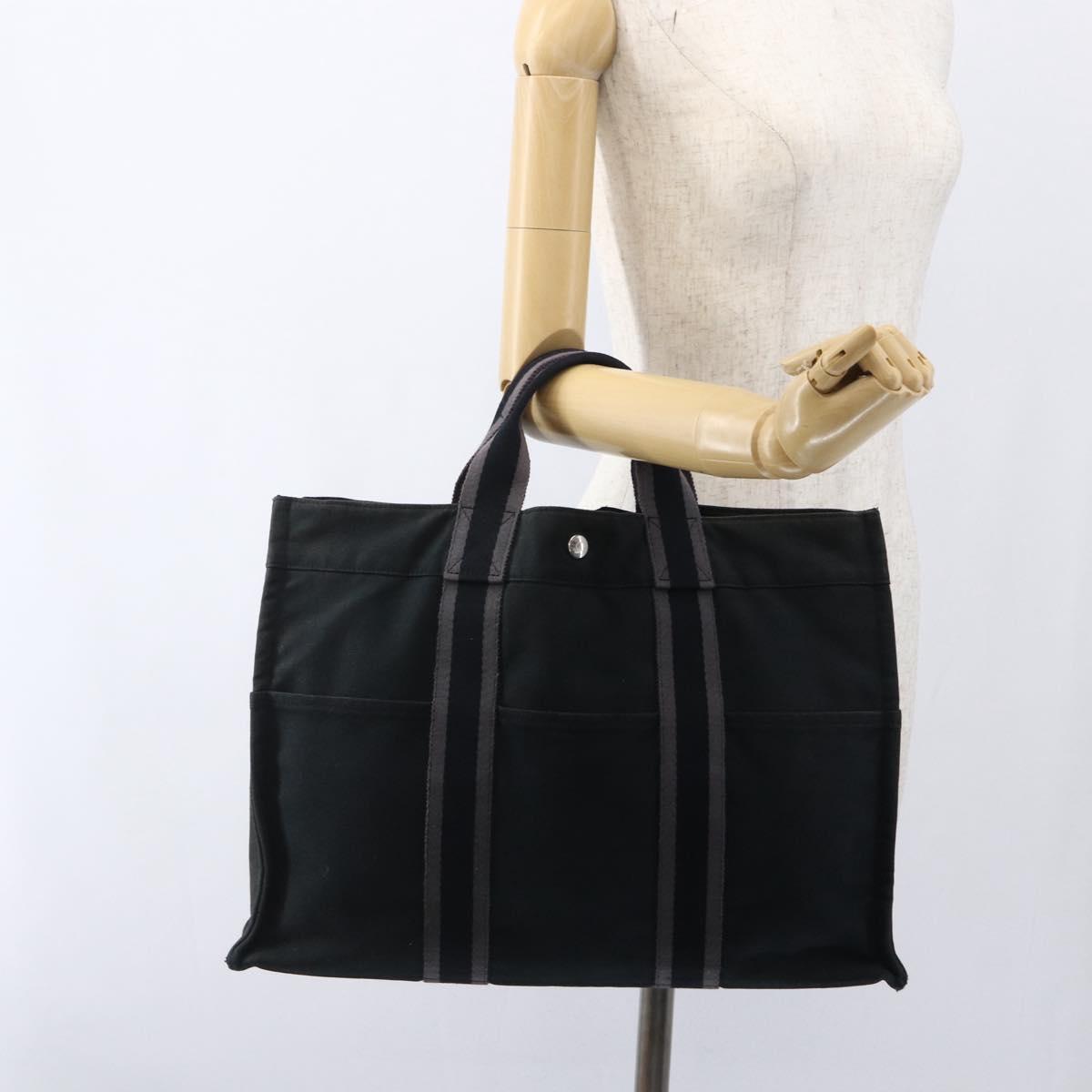 HERMES Fourre Tout MM Hand Bag Canvas Black Silver Auth am10842