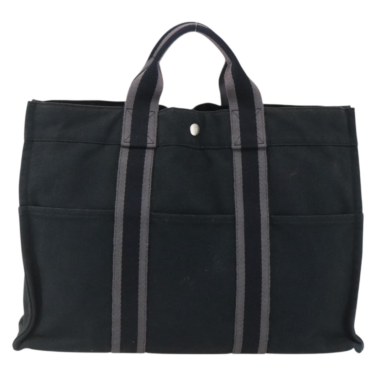 HERMES Fourre Tout MM Hand Bag Canvas Black Silver Auth am10842