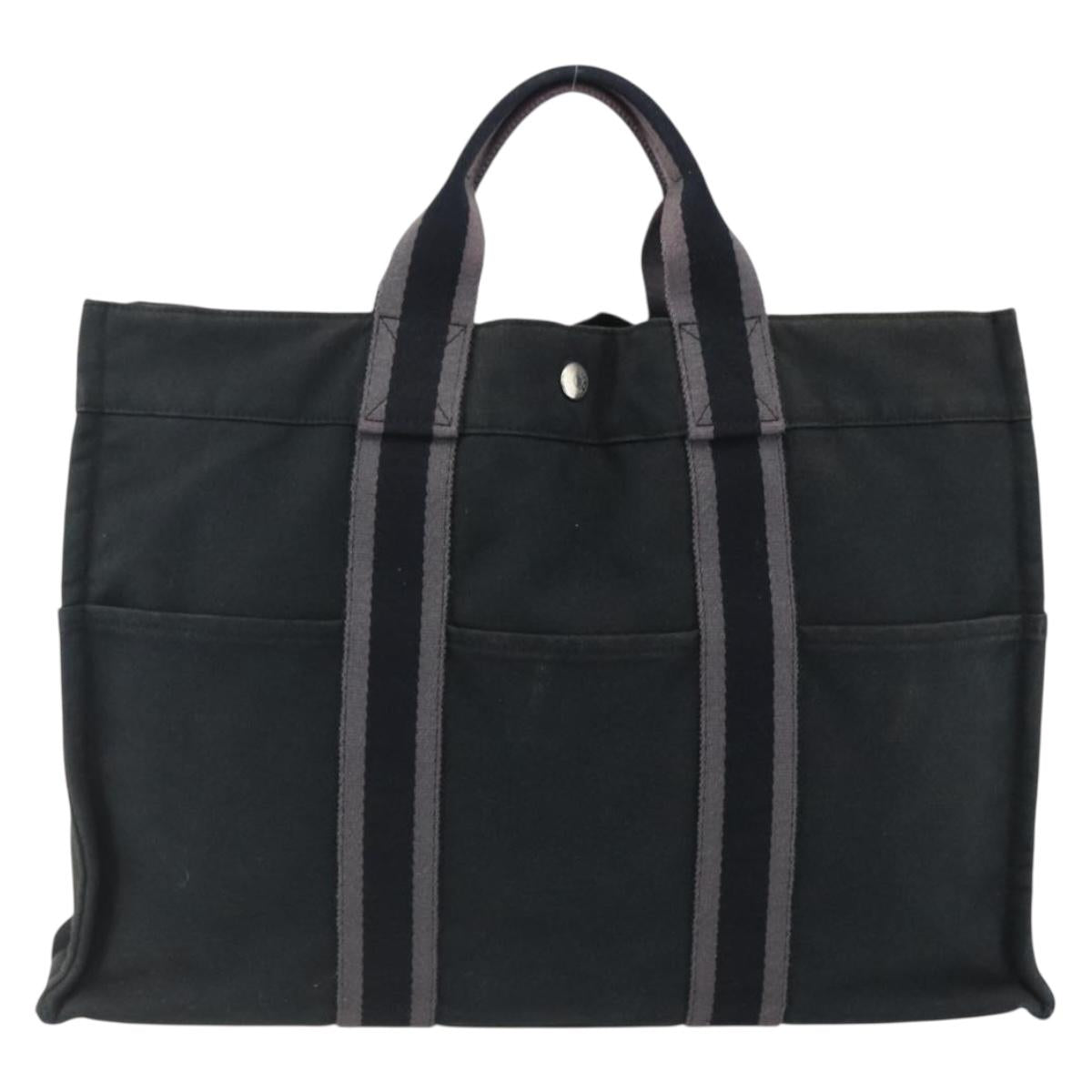 HERMES Fourre Tout MM Hand Bag Canvas Black Silver Auth am10842