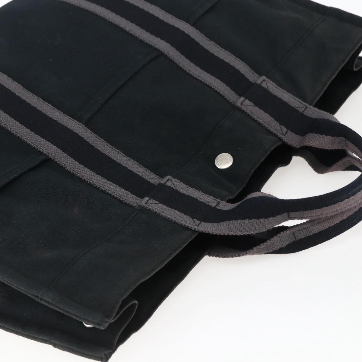 HERMES Fourre Tout MM Hand Bag Canvas Black Silver Auth am10842